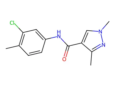 N-(3-chloro-4-methylphenyl)-1,3-dimethyl-1H-pyrazole-4-carboxamide structure