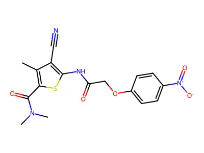 4-cyano-N,N,3-trimethyl-5-[[2-(4-nitrophenoxy)acetyl]amino]thiophene-2-carboxamide structure