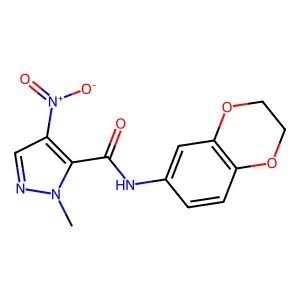 N-(2,3-dihydro-1,4-benzodioxin-6-yl)-1-methyl-4-nitro-1H-pyrazole-5-carboxamide structure