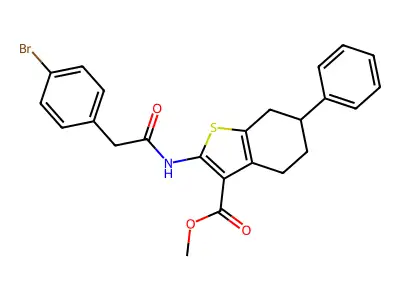 methyl 2-{[(4-bromophenyl)acetyl]amino}-6-phenyl-4,5,6,7-tetrahydro-1-benzothiophene-3-carboxylate structure