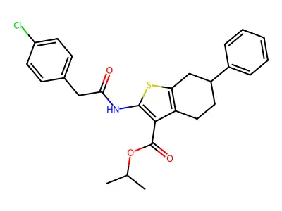isopropyl 2-{[(4-chlorophenyl)acetyl]amino}-6-phenyl-4,5,6,7-tetrahydro-1-benzothiophene-3-carboxylate structure