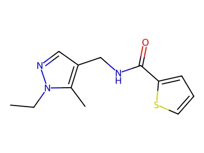 N-[(1-ethyl-5-methylpyrazol-4-yl)methyl]thiophene-2-carboxamide structure