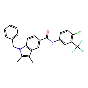 1-benzyl-N-[4-chloro-3-(trifluoromethyl)phenyl]-2,3-dimethyl-1H-indole-5-carboxamide structure