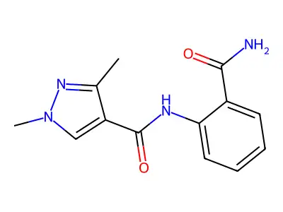 N-(2-carbamoylphenyl)-1,3-dimethylpyrazole-4-carboxamide structure