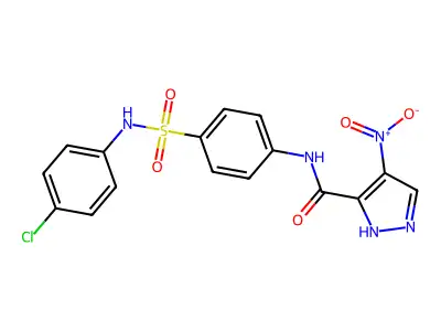 N-[4-[(4-chlorophenyl)sulfamoyl]phenyl]-4-nitro-1H-pyrazole-5-carboxamide structure