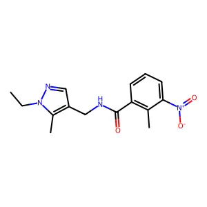 N-[(1-ethyl-5-methylpyrazol-4-yl)methyl]-2-methyl-3-nitrobenzamide structure