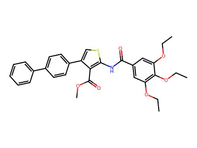methyl 4-(4-phenylphenyl)-2-[(3,4,5-triethoxybenzoyl)amino]thiophene-3-carboxylate structure