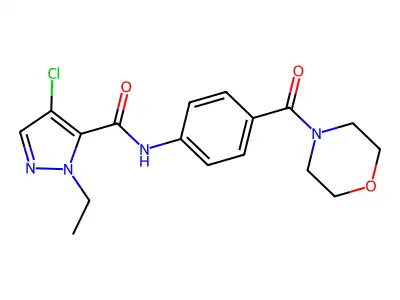 4-chloro-2-ethyl-N-[4-(morpholine-4-carbonyl)phenyl]pyrazole-3-carboxamide structure