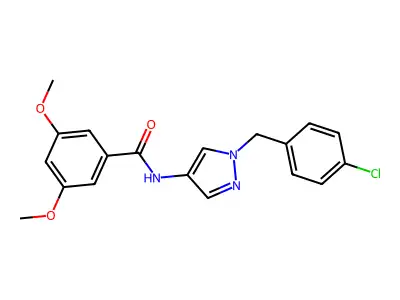 N-[1-[(4-chlorophenyl)methyl]pyrazol-4-yl]-3,5-dimethoxybenzamide structure
