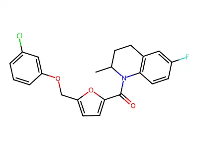 [5-[(3-chlorophenoxy)methyl]furan-2-yl]-(6-fluoro-2-methyl-3,4-dihydro-2H-quinolin-1-yl)methanone structure