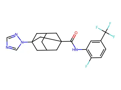 N-[2-fluoro-5-(trifluoromethyl)phenyl]-3-(1,2,4-triazol-1-yl)adamantane-1-carboxamide structure