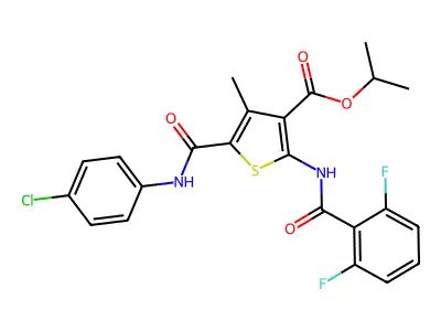 propan-2-yl 5-[(4-chlorophenyl)carbamoyl]-2-[(2,6-difluorobenzoyl)amino]-4-methylthiophene-3-carboxylate structure