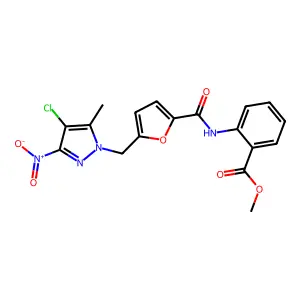 methyl 2-[[5-[(4-chloro-5-methyl-3-nitropyrazol-1-yl)methyl]furan-2-carbonyl]amino]benzoate structure