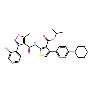propan-2-yl 2-[[3-(2-chlorophenyl)-5-methyl-1,2-oxazole-4-carbonyl]amino]-4-(4-cyclohexylphenyl)thiophene-3-carboxylate structure