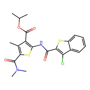 propan-2-yl 2-[(3-chloro-1-benzothiophene-2-carbonyl)amino]-5-(dimethylcarbamoyl)-4-methylthiophene-3-carboxylate structure