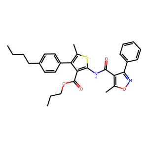 propyl 4-(4-butylphenyl)-5-methyl-2-[(5-methyl-3-phenyl-1,2-oxazole-4-carbonyl)amino]thiophene-3-carboxylate structure