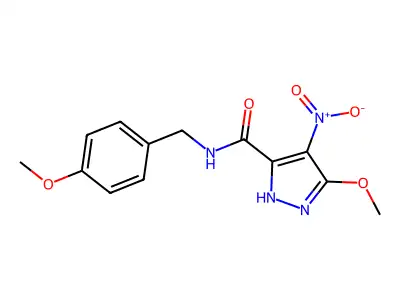 3-methoxy-N-(4-methoxybenzyl)-4-nitro-1H-pyrazole-5-carboxamide structure