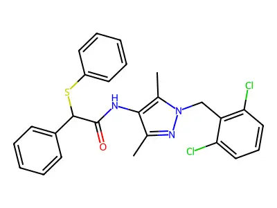 N-[1-(2,6-dichlorobenzyl)-3,5-dimethyl-1H-pyrazol-4-yl]-2-phenyl-2-(phenylsulfanyl)acetamide structure