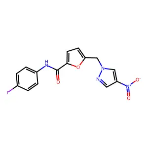 N-(4-iodophenyl)-5-[(4-nitropyrazol-1-yl)methyl]furan-2-carboxamide structure