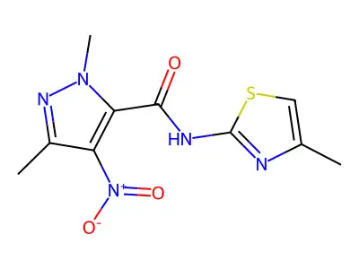 4-nitro-1,3-dimethyl-N-(4-methyl-1,3-thiazol-2-yl)-1H-pyrazole-5-carboxamide structure