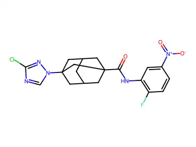 3-(3-chloro-1,2,4-triazol-1-yl)-N-(2-fluoro-5-nitrophenyl)adamantane-1-carboxamide structure