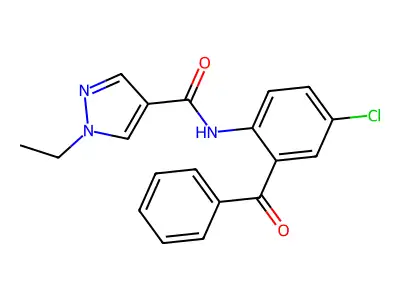 N-(2-benzoyl-4-chlorophenyl)-1-ethylpyrazole-4-carboxamide structure