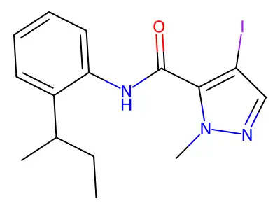 N-(2-butan-2-ylphenyl)-4-iodo-2-methylpyrazole-3-carboxamide structure