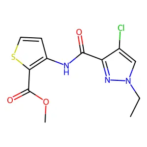 methyl 3-{[(4-chloro-1-ethyl-1H-pyrazol-3-yl)carbonyl]amino}-2-thiophenecarboxylate structure