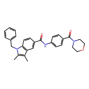 1-benzyl-2,3-dimethyl-N-[4-(morpholine-4-carbonyl)phenyl]indole-5-carboxamide structure