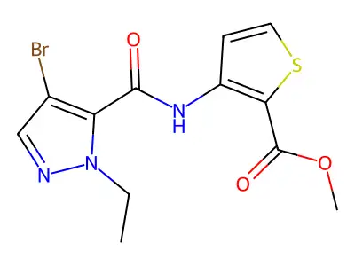 methyl 3-{[(4-bromo-1-ethyl-1H-pyrazol-5-yl)carbonyl]amino}-2-thiophenecarboxylate structure