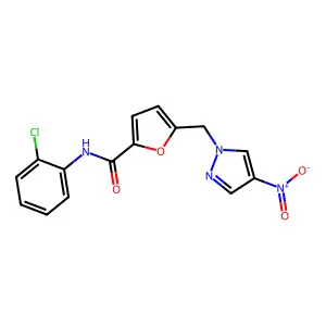 N-(2-chlorophenyl)-5-[(4-nitropyrazol-1-yl)methyl]furan-2-carboxamide structure