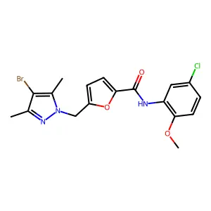 5-[(4-bromo-3,5-dimethylpyrazol-1-yl)methyl]-N-(5-chloro-2-methoxyphenyl)furan-2-carboxamide structure