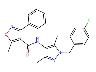 N-[1-(4-chlorobenzyl)-3,5-dimethyl-1H-pyrazol-4-yl]-5-methyl-3-phenyl-4-isoxazolecarboxamide structure