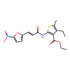 ethyl 4-ethyl-2-[(3-{5-nitro-2-furyl}acryloyl)amino]-5-methyl-3-thiophenecarboxylate structure