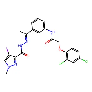 4-Iodo-1-methyl-1H-pyrazole-3-carboxylic acid 2-[1-[3-[[2-(2,4-dichlorophenoxy)acetyl]amino]phenyl]ethylidene]hydrazide structure
