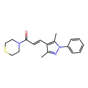 (E)-3-(3,5-dimethyl-1-phenylpyrazol-4-yl)-1-thiomorpholin-4-ylprop-2-en-1-one structure