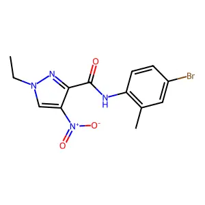 N-(4-bromo-2-methylphenyl)-1-ethyl-4-nitro-1H-pyrazole-3-carboxamide structure