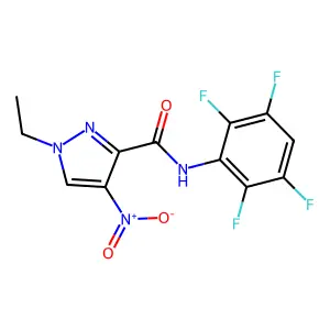 1-ethyl-4-nitro-N-(2,3,5,6-tetrafluorophenyl)pyrazole-3-carboxamide structure
