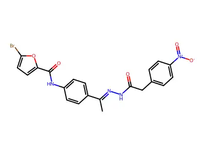 5-bromo-N-[4-[C-methyl-N-[[2-(4-nitrophenyl)acetyl]amino]carbonimidoyl]phenyl]furan-2-carboxamide structure