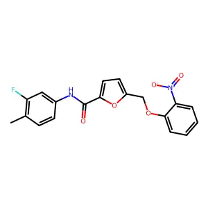 N-(3-fluoro-4-methylphenyl)-5-({2-nitrophenoxy}methyl)-2-furamide structure