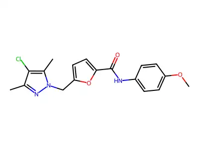 5-[(4-chloro-3,5-dimethyl-1H-pyrazol-1-yl)methyl]-N-(4-methoxyphenyl)-2-furamide structure