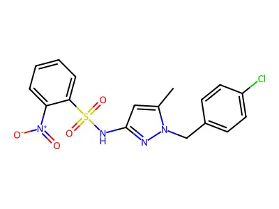 N-[1-[(4-chlorophenyl)methyl]-5-methylpyrazol-3-yl]-2-nitrobenzenesulfonamide structure