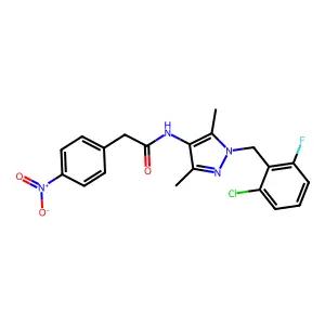 N-[1-(2-chloro-6-fluorobenzyl)-3,5-dimethyl-1H-pyrazol-4-yl]-2-(4-nitrophenyl)acetamide structure