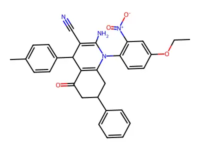 2-amino-1-{4-ethoxy-2-nitrophenyl}-4-(4-methylphenyl)-5-oxo-7-phenyl-1,4,5,6,7,8-hexahydroquinoline-3-carbonitrile structure