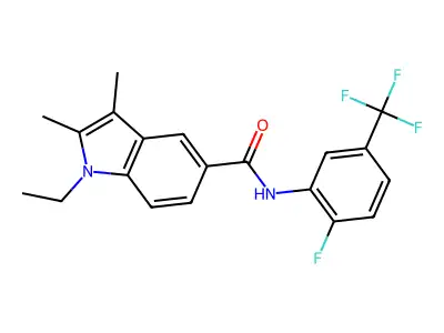1-ethyl-N-[2-fluoro-5-(trifluoromethyl)phenyl]-2,3-dimethyl-1H-indole-5-carboxamide structure