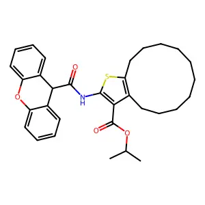 isopropyl 2-[(9H-xanthen-9-ylcarbonyl)amino]-4,5,6,7,8,9,10,11,12,13-decahydrocyclododeca[b]thiophene-3-carboxylate structure