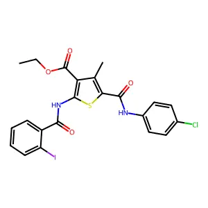 ethyl 5-[(4-chloroanilino)carbonyl]-2-[(2-iodobenzoyl)amino]-4-methyl-3-thiophenecarboxylate structure