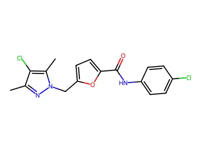 5-[(4-chloro-3,5-dimethyl-1H-pyrazol-1-yl)methyl]-N-(4-chlorophenyl)-2-furamide structure