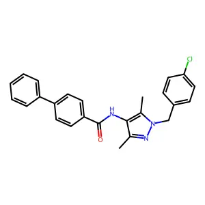 N-[1-[(4-chlorophenyl)methyl]-3,5-dimethylpyrazol-4-yl]-4-phenylbenzamide structure