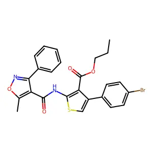 propyl 4-(4-bromophenyl)-2-[(5-methyl-3-phenyl-1,2-oxazole-4-carbonyl)amino]thiophene-3-carboxylate structure